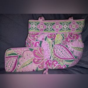 Vera Bradley Quilted Cotton Shoulder bag & wallet... Retired Pink Pinwheel Print